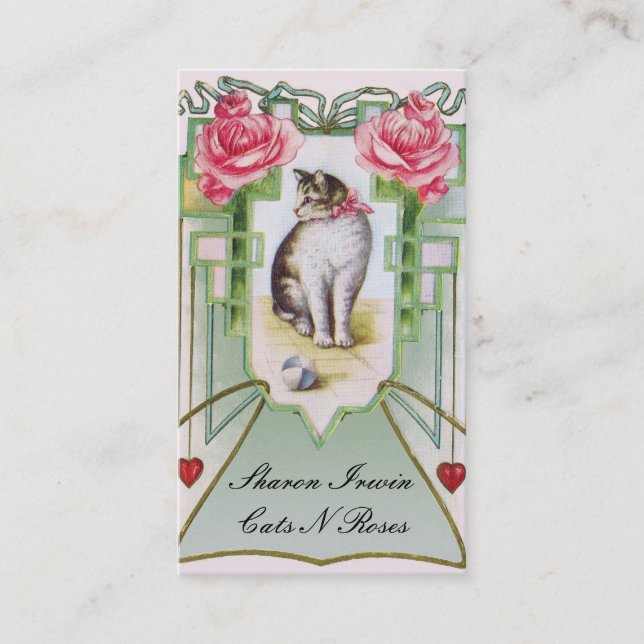Katzen-und Rosen-Geschäfts-Karten-Schablone Visitenkarte (Vorderseite)