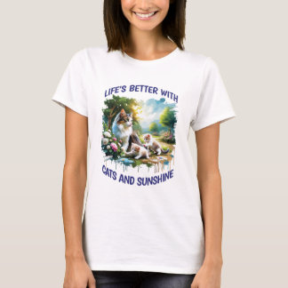 Katzen und Sonnenscheinfrauen weiß T-Shirt