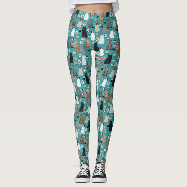 Katzen und Sushi-lustige Essmuster Leggings (Vorderseite)
