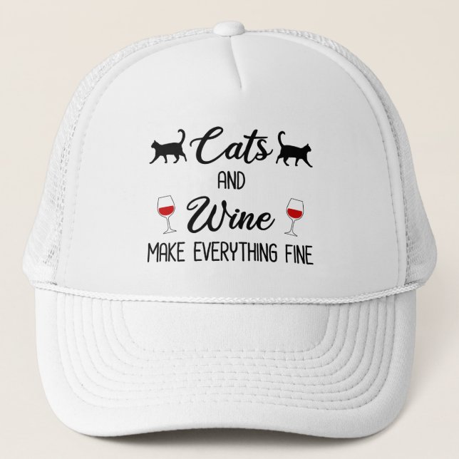 Katzen und Wein machen alles gut Truckerkappe (Vorderseite)