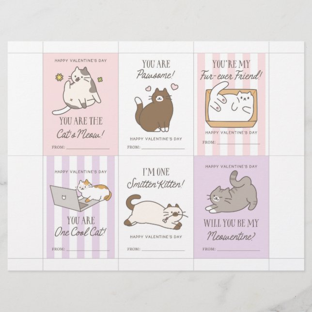 Katzen-Valentinskarten für Kinder Briefbogen (Vorderseite)