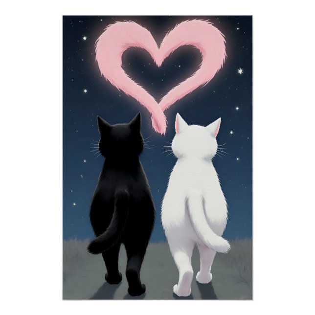 Katzen Valentintagskarte mit rosa Herz Poster (Vorderseite)