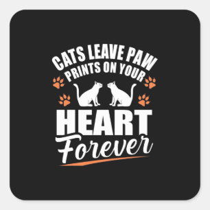 Katzen Verließ Paw Prints auf dem Herzen Quadratischer Aufkleber