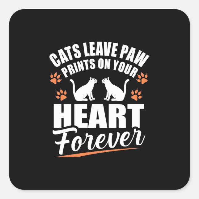 Katzen Verließ Paw Prints auf dem Herzen Quadratischer Aufkleber (Vorderseite)