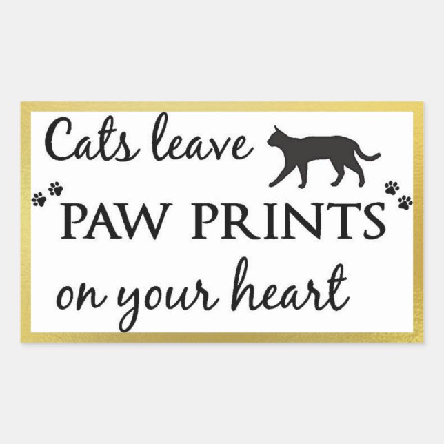 Katzen Verließ Paw Prints auf dem Herzen Rechteckiger Aufkleber (Vorderseite)