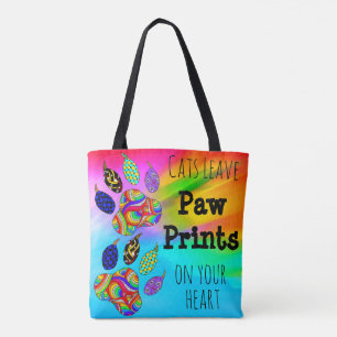 Katzen Verließ Paw Prints auf der Heart Tote Bag Tasche