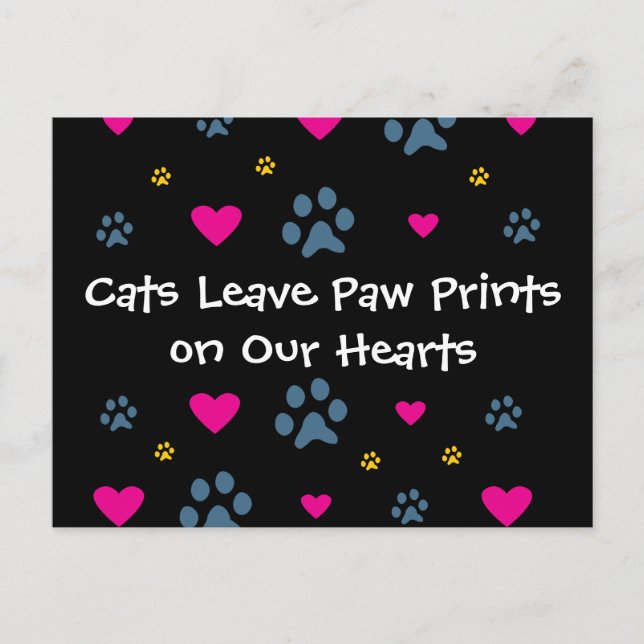 Katzen Verließ Paw Prints auf unseren Herzen Postkarte (Vorderseite)