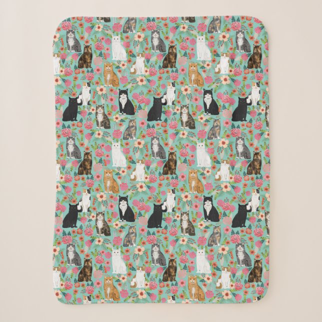 Katzen Vintage Blütenminze Sherpadecke (Vorderseite)