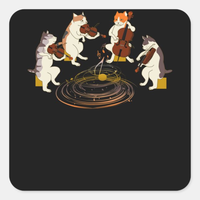 Katzen Violine Cello Chat Lover Quadratischer Aufkleber (Vorderseite)
