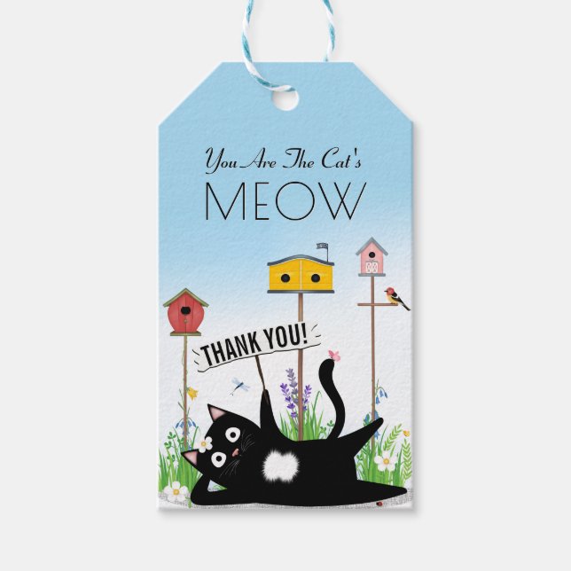 Katzen Vögel Garten Danke Geschenkanhänger (Vorderseite)