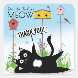 Katzen Vögel Garten Danke Quadratischer Aufkleber