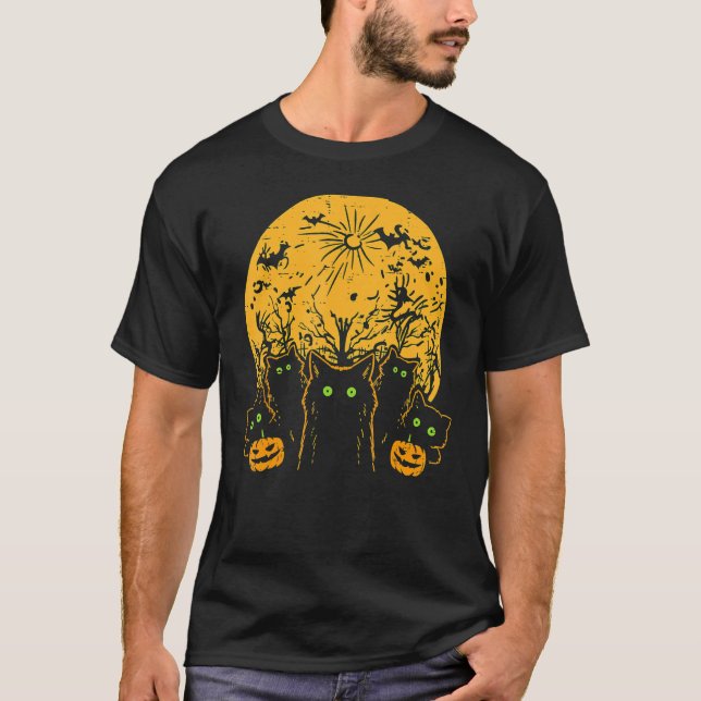 Katzen Vollmond Halloween Tiere Männer Frauen Kind T-Shirt (Vorderseite)