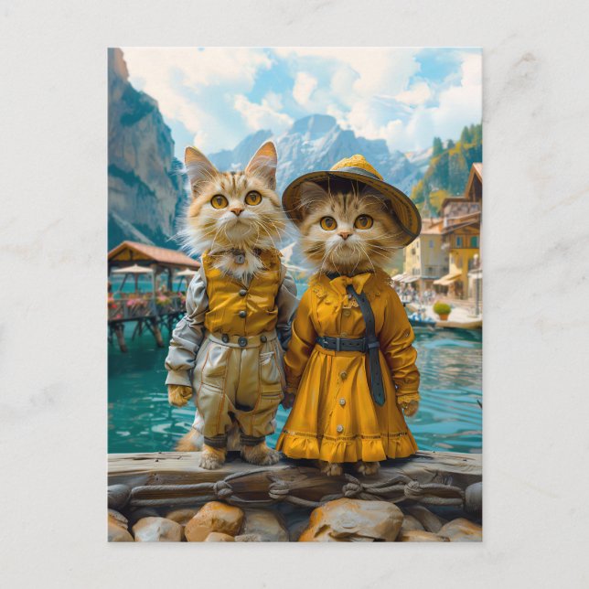 Katzen von einem Schweizer Seebad Feiertagspostkarte (Vorderseite)