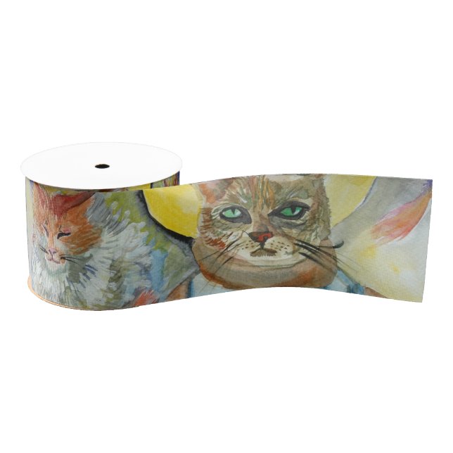Katzen Wasserfarben Kunst Ripsband (Spule)