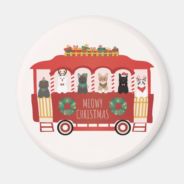 Katzen Weihnachten Trolly Meowy Weihnachten Magnet (Vorne)