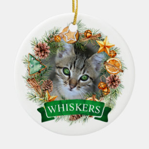 Katzen-Weihnachts-Kranz-Ornament Keramik Ornament