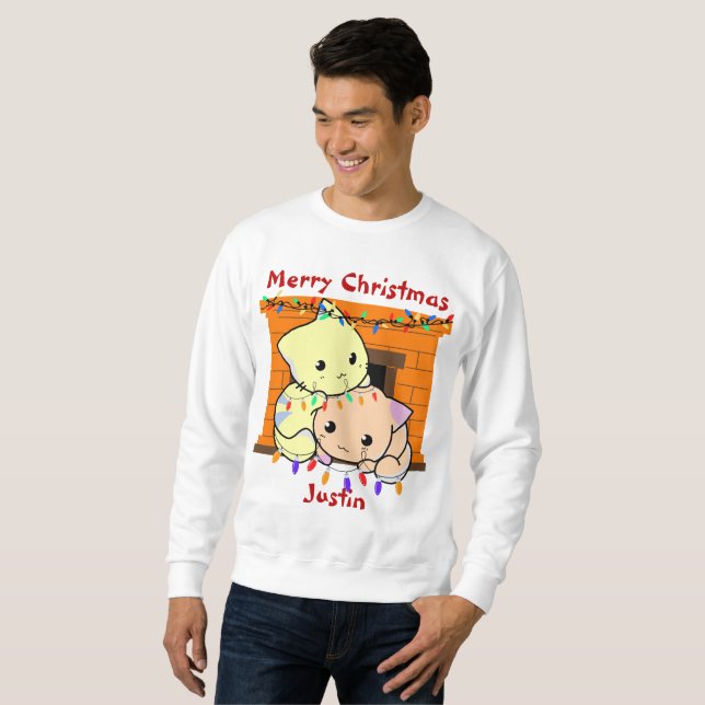 Katzen Weihnachtsgeschenk, personalisierter Name S Sweatshirt (Vorne ganz)
