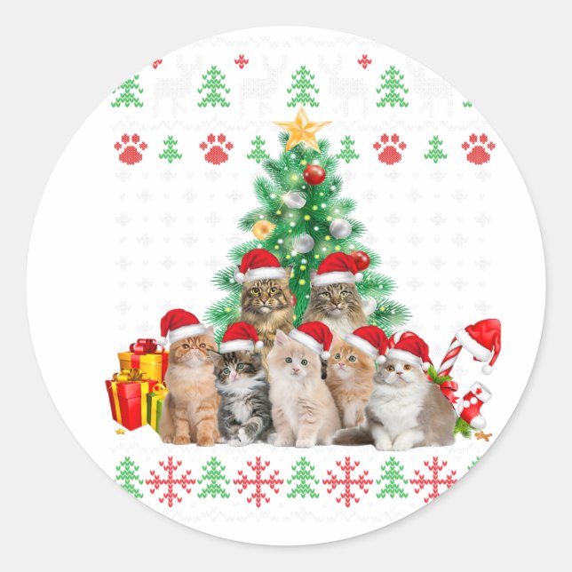 Katzen Weihnachtsmannmütze Weihnachten Weihnachten Runder Aufkleber (Vorderseite)