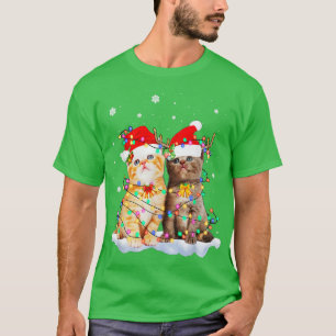Katzen Weihnachtsmannmütze Weihnachtsbaum Lichter  T-Shirt