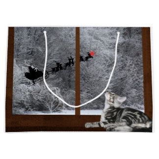 Katzen-Weihnachtsrotes Punktren Große Geschenktüte