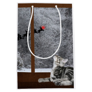 Katzen-Weihnachtsrotes Punktren Mittlere Geschenktüte