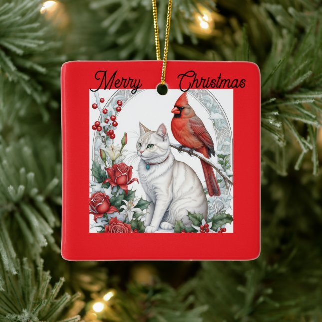 Katzen-Weihnachtsschmuck Keramikornament (Baum)
