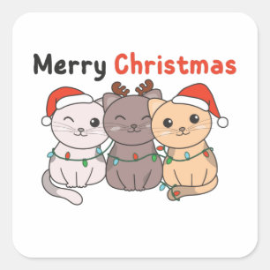 Katzen Weihnachtstiere Niedlich Katzen Frohe Weihn Quadratischer Aufkleber