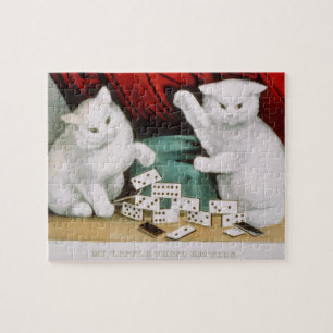 Katzen Weiße Kätzchen spielen Dominoes Currier &