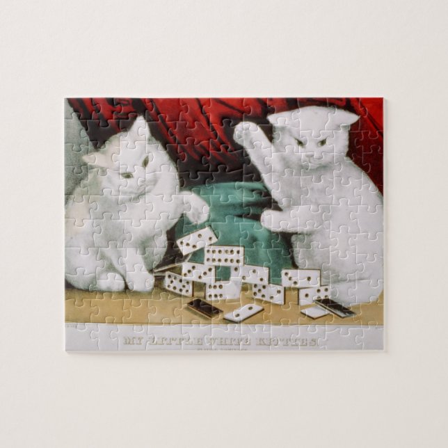 Katzen Weiße Kätzchen spielen Dominoes Currier & I (Horizontal)