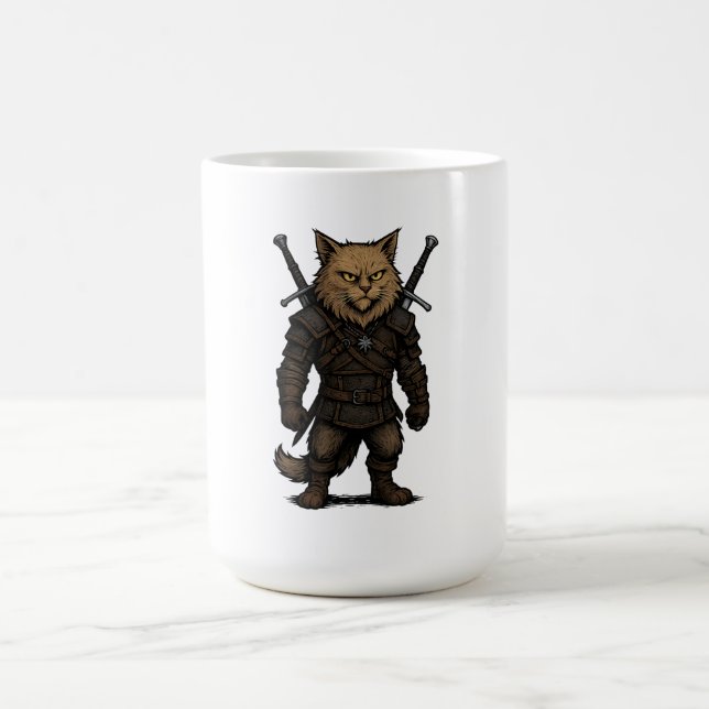 Katzen-Witcher – mittelalterlicher Fantasy-Krieger Kaffeetasse (Mittel)
