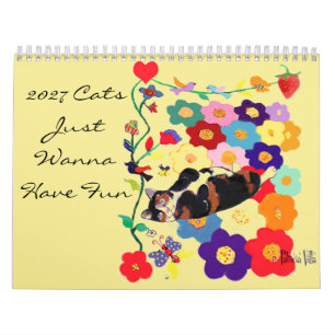 Katzen wollen einfach nur Spaß haben Farbige Katze Kalender