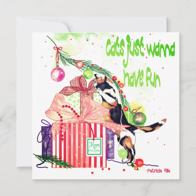 Katzen wollen gerade, um Spaß-Weihnachtskarte zu Dankeskarte (Vorderseite)