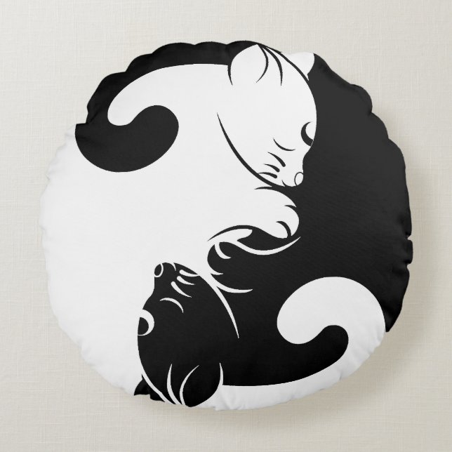Katzen yin Yang Rundes Kissen (Vorderseite)