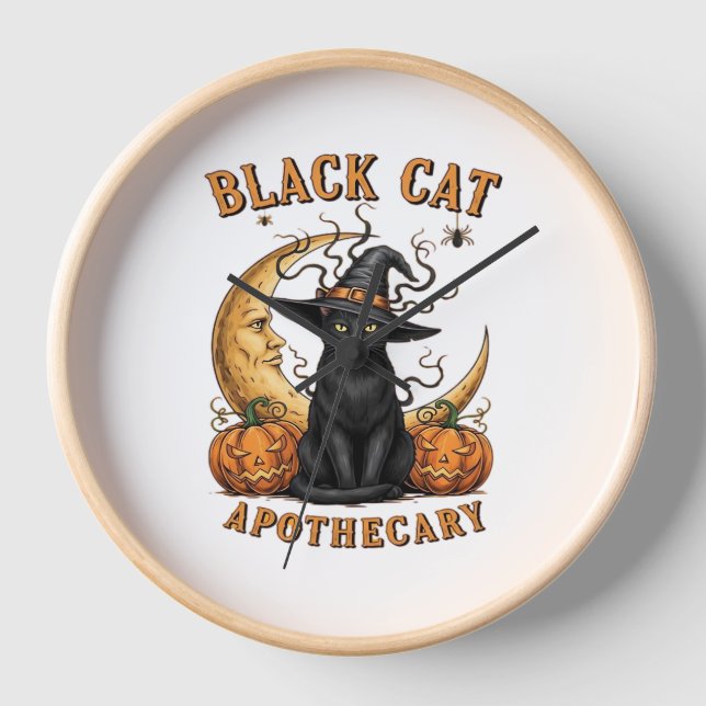Katzenapothecary - Halloween Witchy Moon & Pum Uhr (Vorderseite)
