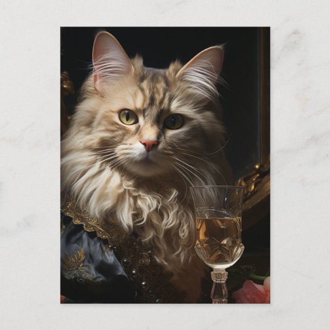 Katzenart mit Champagner Postkarte (Vorderseite)