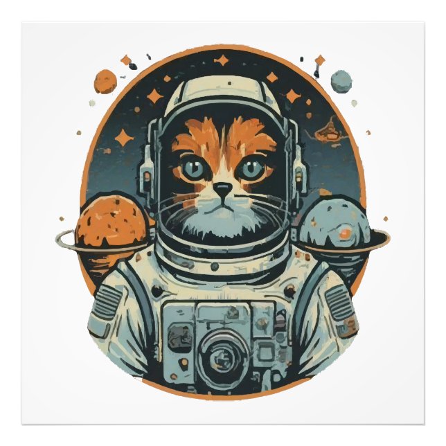 Katzenastronaut auf Asteroiden Fotodruck (Vorne)