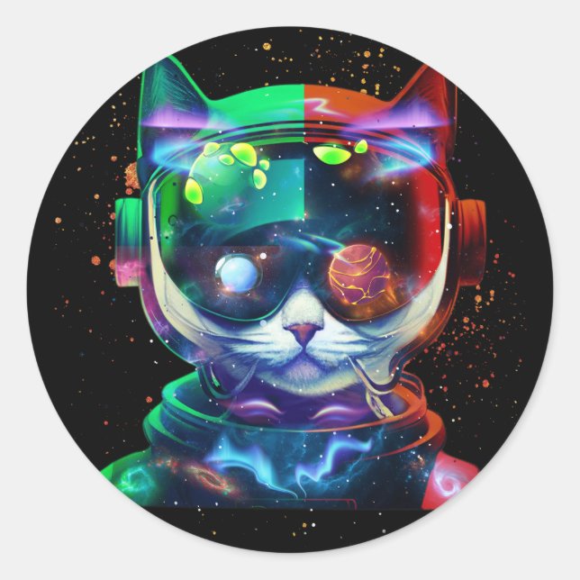 Katzenastronaut im Anzug und Helm im Kosmos Runder Aufkleber (Vorderseite)