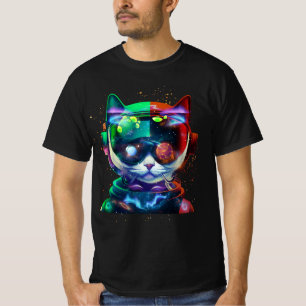 Katzenastronaut im Anzug und Helm im Kosmos T-Shirt