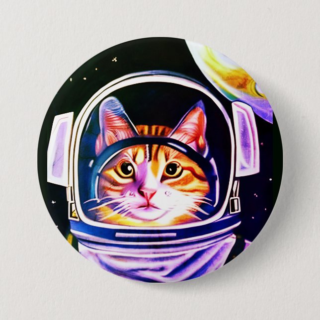 Katzenastronaut im Weltraum Button (Vorderseite)