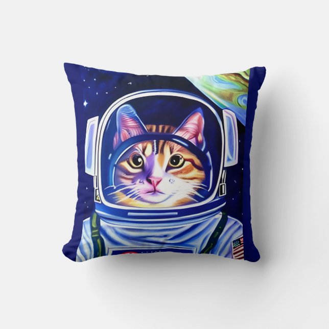 Katzenastronaut im Weltraum Kissen (Vorderseite)