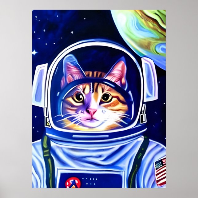 Katzenastronaut im Weltraum Poster (Vorne)