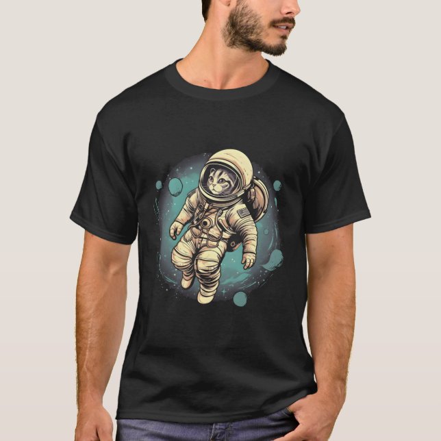 Katzenastronaut im Weltraum T-Shirt (Vorderseite)