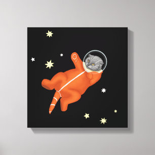Katzenastronaut in einem orangefarbenen Raumanzug Leinwanddruck
