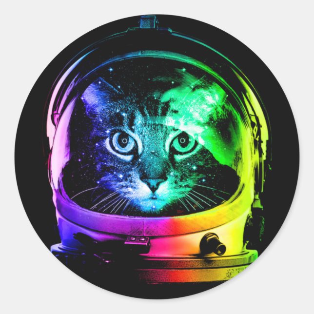 Katzenastronaut Runder Aufkleber (Vorderseite)