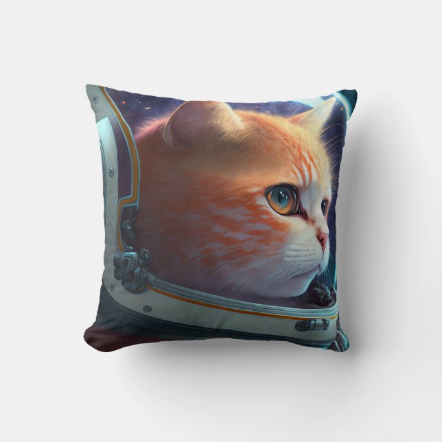 Katzenastronaut Throw Pillow Kissen (Vorderseite)