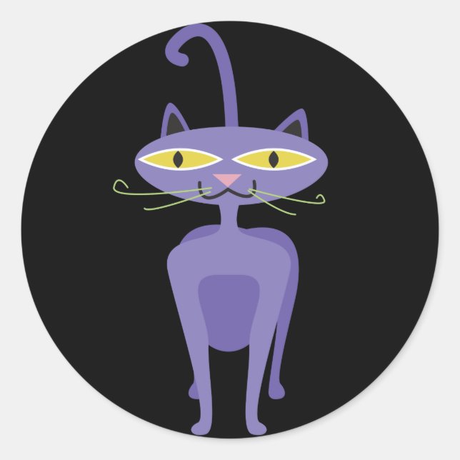 Katzenaufkleber für lila Cartoon Runder Aufkleber (Vorderseite)
