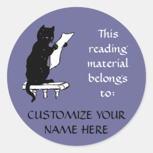 Katzenaufkleber lesen in Denim Blue Runder Aufkleber