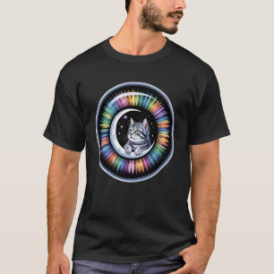 Katzenauge Halbmond Kosmischer Regenbogen Weltraum T-Shirt