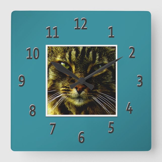 Katzenaugen Hypnotisierung Aquamarinen Gerahmten F Quadratische Wanduhr (Vorderseite)