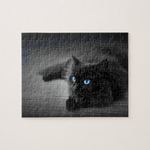Katzenaugen in Mitternachtsblau Kunstpuzzle